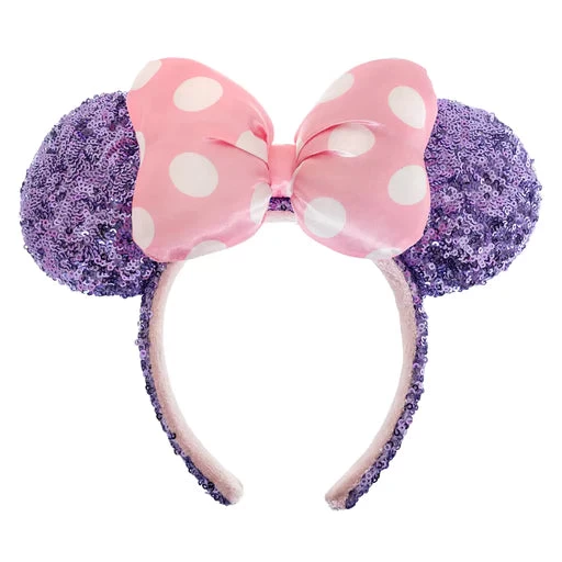 Disney Minnie Mouse Purple Sequin Ear Headband With Pink Polka Dot Bow 3 Disney Minnie Mouse Purple Sequin Ear Headband With Pink Polka Dot Bow