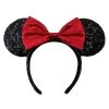 Disney Minnie Mouse Black Sequined Ear Headband With Red Bow