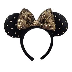 Disney Black Velvet Bronze Gold Sequin Polka Dot Minnie Ear Headband