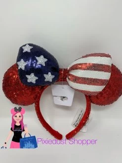 Disney Minnie Mouse Americana Sequined Ear Headband With Bow -Disney Magic Shop image 04c667d6 1613 4e48 8210 abaafcfd8579