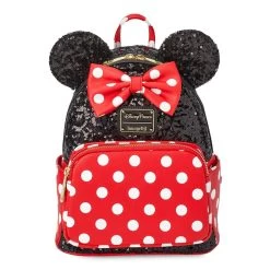 Disney Black Sequin Minnie Red/White Polka Dot Loungefly Backpack Purse