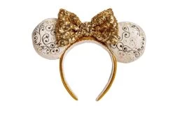 Disney World 50th Anniversary White & Gold Sequin Minnie Ear Headband